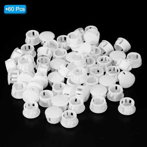 Image of PATIKIL 14mm (9 /16 inch) Plastic Hole Plugs, 60Pcs Flush Type Round Hole Plugs Cover Snap in Locking Hole Tube for Table Kitchen Cabinet Furniture, White