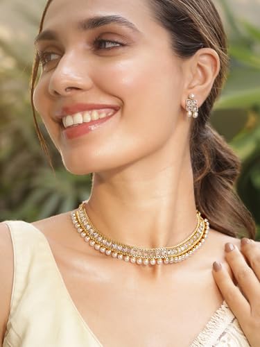 Image of Rubans Necklace Set Gold Plated Traditional Stylish Jewellery Gift for Women & Girls