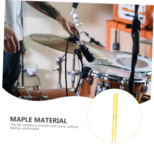 2 pares de baquetas de madera de arce, amarillas, ligeras y antideslizantes para principiantes, accesorios portátiles y profesionales para tocar batería miniatura 3