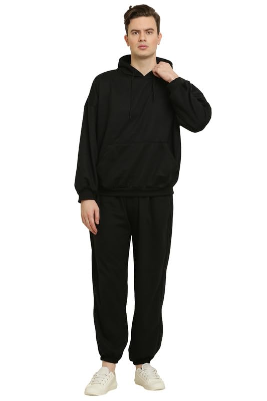 Image of Men's Fleece Long Sleeve Pullover Hoodies Set Full Length Winter Nightwear Pajama and Hoodie Set Tracksuit Gym Suit Night Suit