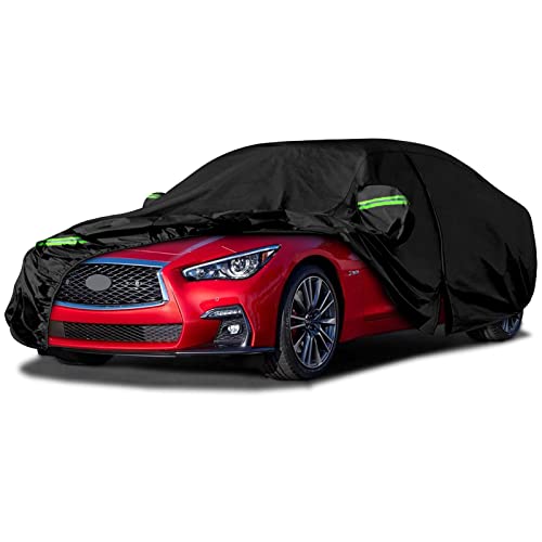 Image of Waterproof Car Covers Replace for 2014-2025 Infiniti Q50 /Q60, 6 Layers All Weather Custom-fit Car Cover with Zipper Door & Windproof Bands for Snow Rain Dust Hail Protection (Q50)