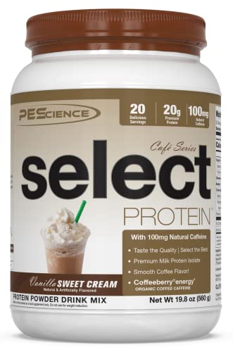 PEScience Select Cafe Protein, Vanilla Sweet Cream, 20 Servings, Coffee Flavored Whey and Casein Blend