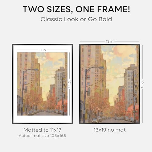 Image of Homeforia 13x19 Picture Frame Black, High End Metal 13 x 19 Poster Frames with Mat 11 x 17 for Photo, 13x19 Black Frame Matted to 11x17 inch Print, 19x13 Thin Frame, Tempered Glass, Wall Kit, Set of 2