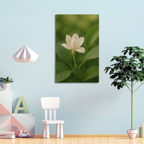 Fleur blanche d'exception sur feuilles vertes 40x60 ZHOUKEG