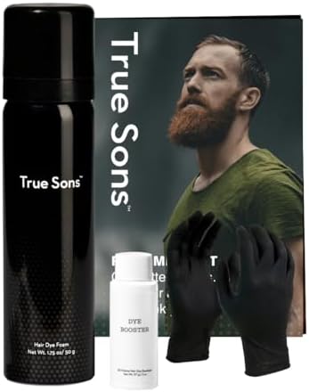 True Sons True Black Hair Dye Foam for Men - Natural Look - Effortless, Multi-Use Dye Kit with Instant Color Booster Applicator, Ammonia-Free Formula, Simpler Hair and Beard Dye (True Black)
