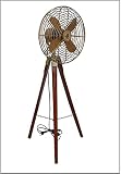 Caripeloy Floor Fan | Vintage Style | With Wooden Tripod Stand Brass Antique Floor Fan | Vintage Sty