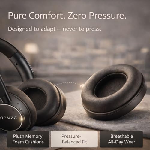 Image of ONYZE VORIC ON903 Over-Ear Wireless Headphones with ANC, Bluetooth 5.4, Dual Pairing, 40mm Drivers, Up to 60H Playtime, Foldable Premium Design (Obsidian Black)