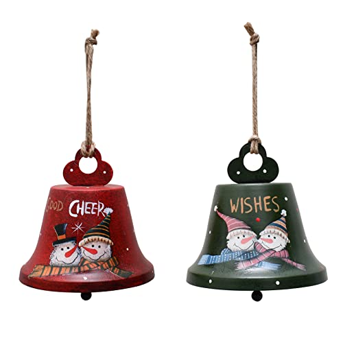Veclotch Christmas Bell Hanging Ornament Set Of 2,Rustic Christmas Tree Snowman Decoration Metal Jingle Bell Ornament Wall Door Hanging Decoration Party Decor Xmas Gifts (L) #TOP10