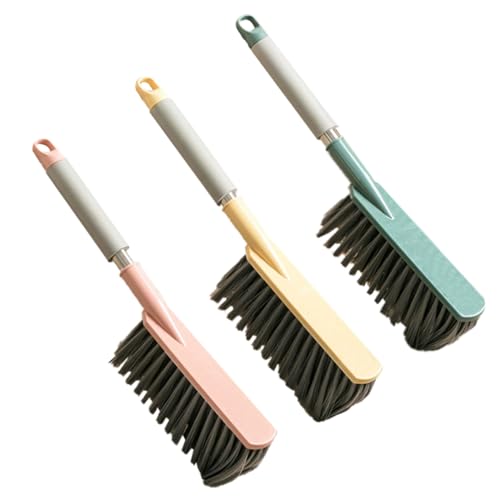 SKISUNO 3 Piezas Cepillo de Limpieza con Mango Suave para Cama y Sofá Cepillo Doméstico para Eliminar Polvo y Colores Surtidos Rosa y Verde para Muebles y Ropa de Cama
