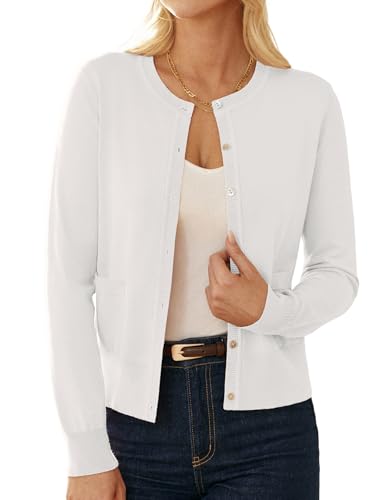 GRACE KARIN Women's Lightweight Cardigan Crew Neck Button Up Sweaters Long Sleeve Knit Cardigans with Pockets