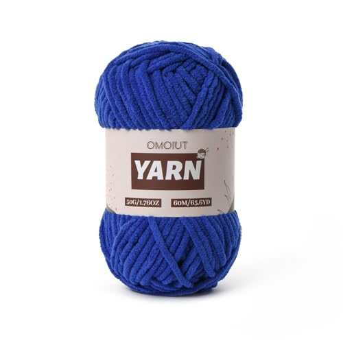 Image of Plush Chenille Chunky Crochet Yarn - Baby Yarn for Crocheting Soft - Velvet Yarns Knitting for Blankets Crafts - Fluffy Amigurumi Yarns 50g / 65.6yd (Sapphire Blue)