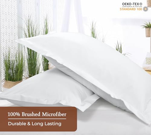 Image of Royale Linens Pillow Shams 2 Pack Standard Size 20x26 Inch - Brushed Microfiber - Bed Pillow Shams, Wrinkle Resistant Super Soft and Cozy - Back Overlap Closure - Oxford Pillowcase (Standard, White)