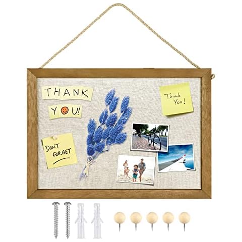Wood Board Bulletin Board, Wood Framed Display Bulletin Board for Walls with Pins, Eye Bolts, gaskets, Screws, Pin Board for Office, School and Home(Wood,1pc) Cover