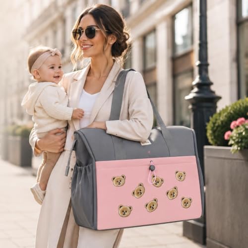 Image of Winnies Baby Bag for Mother Travel /Diaper Bag for New Born Baby with Light Weight and Portable Design | Tote Hospital Bag for Mom Sling Backpack Lugguage Maternity Handbags (Pink-Grey)