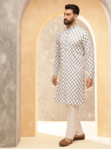 Image of SOJANYA (Since 1958 Men's Cotton Rayon Embroidered Sequinned Kurta with White Pyjama