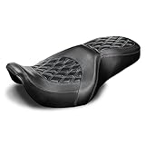 Two-UP Motorcycle Rider Passenger Seat Fit for Harley Touring Road King 1997-2007 Street Glide 2006-2007 (White Stitching)