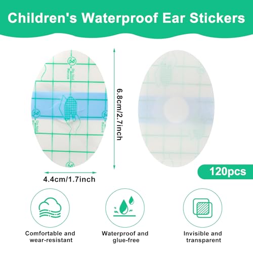 LUCKNIGHT 120 Stück Wasserdicht Ohr Patches, Ultradünne Transparente Ohrabdeckungen Ohr Wasserdichte Aufkleber Erwachsene Ohrenschützer Wasser Kinder Waterproof Ear Stickers 6.8 x 4.4 cm