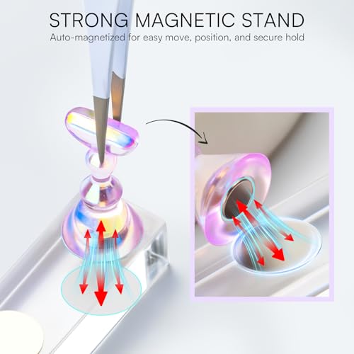 Image of Makartt Nail Stand for Press On: Nails Display Holder Holo Purple | Fake Nail Painting Holder, Portable for Home Beginner Salon DIY & Creators Display, 1 Flower & 2 Long Bases with 48 Putty
