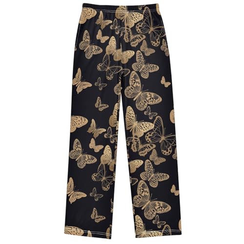 Boy's Pants Black Gold Butterfly Jogger Pants Elastic Waist Long Bottoms Trousers with Pockets 6-14 Years