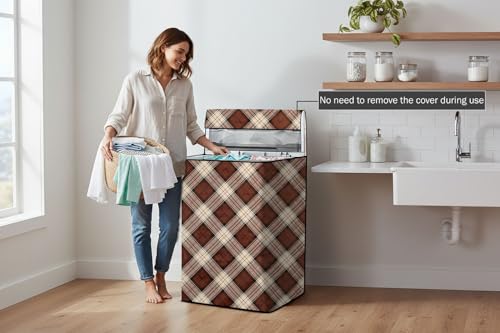 Image of Stylista Washing Machine Cover Compatible for Godrej 7 Kg Fully-Automatic Top Loading WT EON 700, Checkered Pattern Beige
