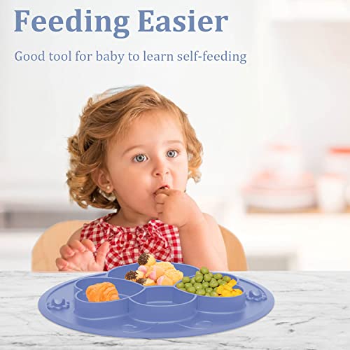 Toddler Plates With Suction - Silicone Cute Bee Baby Divided Plate - Self Feeding Kid Dish For Tables Highchairs Trays - Dishwasher And Microwave Safe (Dark Blue) #TOP4