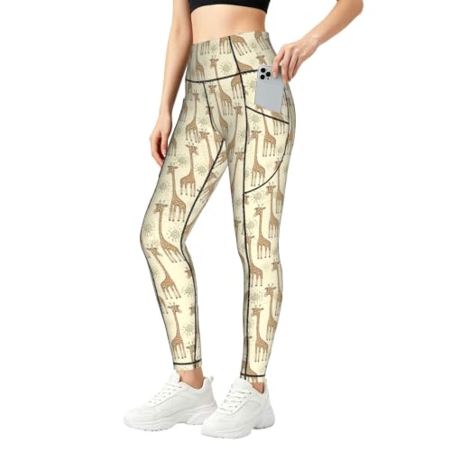 Pantalones de yoga para mujer con estampado de jirafas y cómodos bolsillos 1