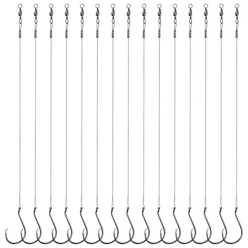 CWSDXM Circle Hooks Rigs, 15pcs Fishing Leader Rigs with Steel Leader Wire and Circle Hooks 1/0 2/0 3/0 4/0 5/0 6/0 7/0 8/0 9/0 10/0 for Bass, Catfish Fishing (2/0)