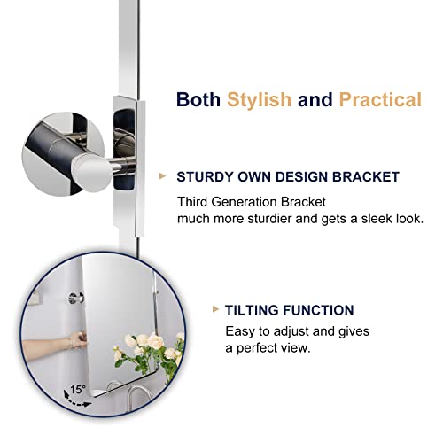 Andy Star Chrome Metal Frame Pivot Rectangular Bathroom Mirror, 20" X 30" Polished Nickel Tilting Rounded Rectangle Vanity Mirrors Stainless Steel Pivots Vertically Only (Overall 24.33" X 30") #TOP4