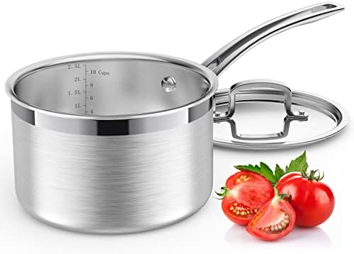 Glendaveny Tri-Ply Stainless Steel Sauce Pan with Lid, 3-Quart Saucepan Sauce Pot Multipurpose Use for Home Kitchen or Restaurant - Kitchen Cookware, Induction Pot, Dishwasher Safe & Oven Safe
