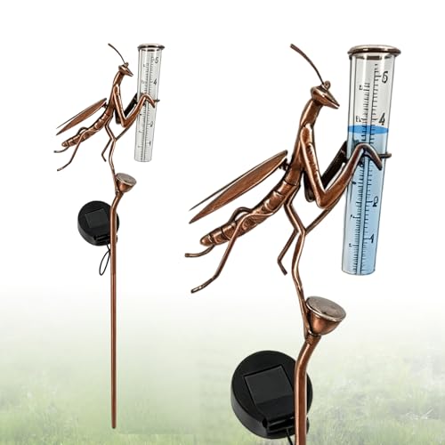 PRITOK Glass Rain Gauge for Outdoor: Decorative Freeze Proof Water Gauge with Metal Tube Holder Solar-Powered Rain Gauge Stake Garden Rain Gauges Raining Measuring Tool for Patio Lawn Yard