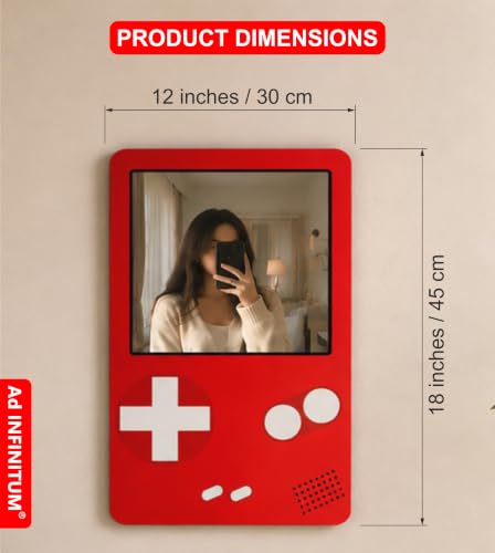 Image of AD INFINITUM Multilayer Wooden Wall Art With Mirror Hanging Decor for Contemporary Home, Bedroom, Living Room, Office etc., (Gameboy RED)