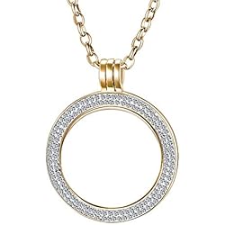 Morella Collar 70 cm de acero inoxidable con monedas de joyería con piedras de zirconia colgante moneda de 33 mm oro