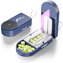 Pro U | V C-Pill Cutter & Organizer - Luminescent LED Status Light | 3-25mm Adjustable Blades | Splinter-Free Cutting | Detachable Washable Compartment for Elderly-Mom Blue