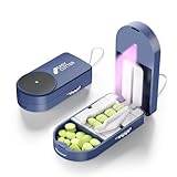 Pro U | V C-Pill Cutter & Organizer - Luminescent LED Status Light | 3-25mm Adjustable Blades | Splinter-Free Cutting | Detachable Washable Compartment for Elderly-Mom (Blue)