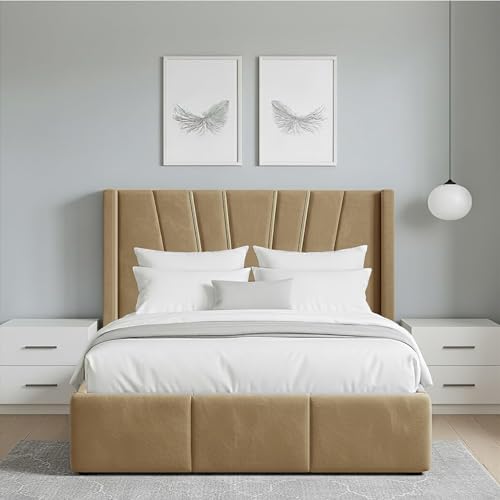 Mink Plush Velvet Single Bed Frame – 3FT Strong & Comfortable Sunrise Wing Headboard & Footboard, Supportive, Easy-to-Assemble, Perfect for Everyday Sleep