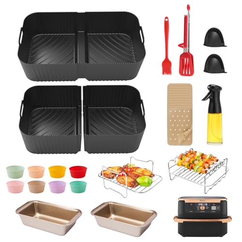 HAUXEL Air Fryer Accessories For Ninja AF500UK, Customised Silicone Air Fryer Liners for Ninja Flexi Drawer 10.4L，Including Air Fryer Racks, Food Tongs, Brush, Gloves,muffin Cups, Oil Sprayer,etc