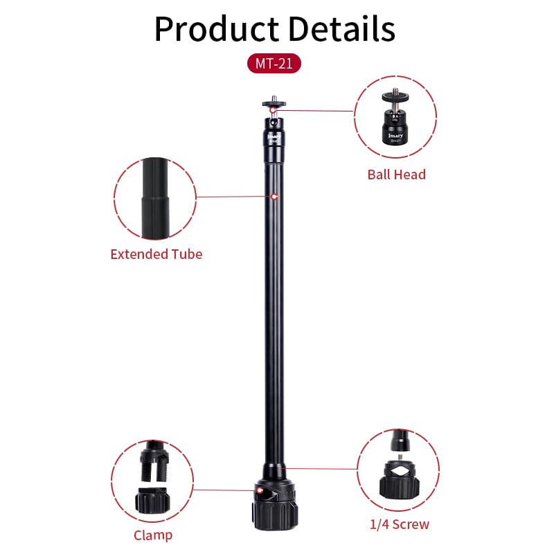 Image of BKN Extension Arm Rod Tripod Stand with 360 Ball Head Arm for Tripod, Phone, Camera, Action Camera, LED Lights, Tabletop Shooting Horizontal Arm Rod Overhead Mount with 1 /4 Screw (60cm Extended)