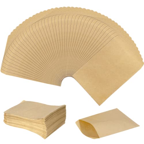 Carehabi - Lot de 150 petits sachets plats marron - Mini sacs en papier kraft pour cadeaux d'invités, bijoux, bonbons, cartes de Noël, pièces de monnaie ( 6x10cm) Cover