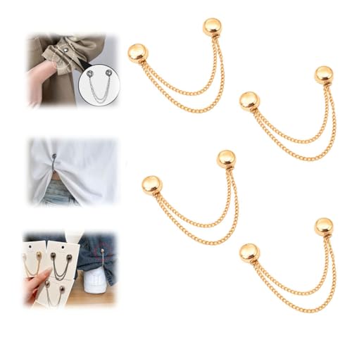 Image of 4-Pack Magnetic Clothing Clips with Chain,Clothing Clips for Fitting,Hijab Magnets,T-Shirt Shorening Pinless Magnetic Closure for Cinch T-Shirt Hems,Sleeves,Collar,Pants (Round Gold)