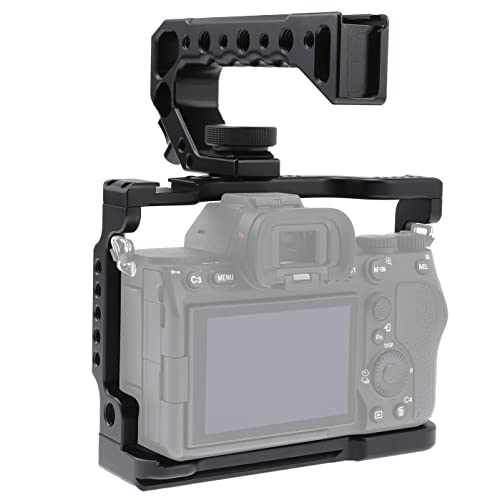 Image of Camera Cage for Sony A7 IV A7S III DSLR Camera,Cage with Handle Grip and Quick Release 1 /4'' 3 /8'' Screw Expansion Microphone Monitor Fill Light, Black