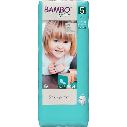 Bambo Nature Premium Eco Nappy Pull-Up Pants Junior Size 5 (27-40lb/12-18kg) Tall Pack de 38