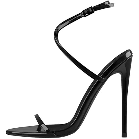 onlymaker Women's Sexy Single Band Point Toe Crisscross Ankle Strappy Adjustable Buckle Up Slingback Stiletto High Heel Black Sandal Size 13 Cover