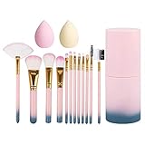 Gran paquete: incluye 12 brochas de diferentes formas empaquetadas en un cubo de brochas, 4 esponjas de maquillaje. 16 unidades en total.