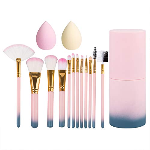 Sonku Make-up-Pinselset, für Foundation, Rouge, Lidschatten, Augenbrauen, Eyeliner 12 Stück. Mit 4 Make-up-Schwämmen Cover