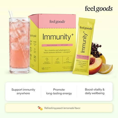Image of Feel Goods Immunity Icon, Vitamin C Immune Support Powder Packets, 15 Count | Immunity Plus, 500mg Vitamin C, Elderberry, Ginger, Turmeric, Vitamins for Immune Health, Sugar-Free, Caffeine-Free Drink Mix