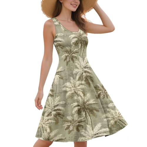 Image of Women Stylish Tank Dresses Sleeveless Round Neck Midi Casual Dress with Pocket for Summer