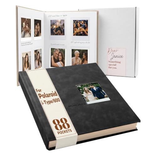 Tapeera 88 Pockets Instant Photo Album with Writing Space - Compatible with Polaroid i-Type 600 SX-70 Film, Hardcover Polaroid Photo Album, Guest Book for Wedding, Memory Scrapbook (Black)