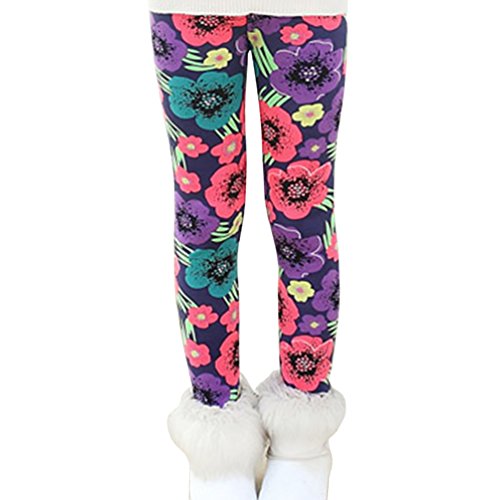 Rysly Girls Winter Thick Warm Long Pants Printing Fleece Lined Leggings