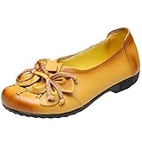  Vogstyle Damen Frühjahr/Sommer Vintage Handgefertigte Große Blume Leder Flache Schuhe Art 4-Gelb EU 41/42=Asian 42