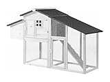 Vente-unique - Poulailler en Bois avec enclos - 4 Poules - L. 173 x P. 64 x H. 108 cm - Blanc - LEVAS